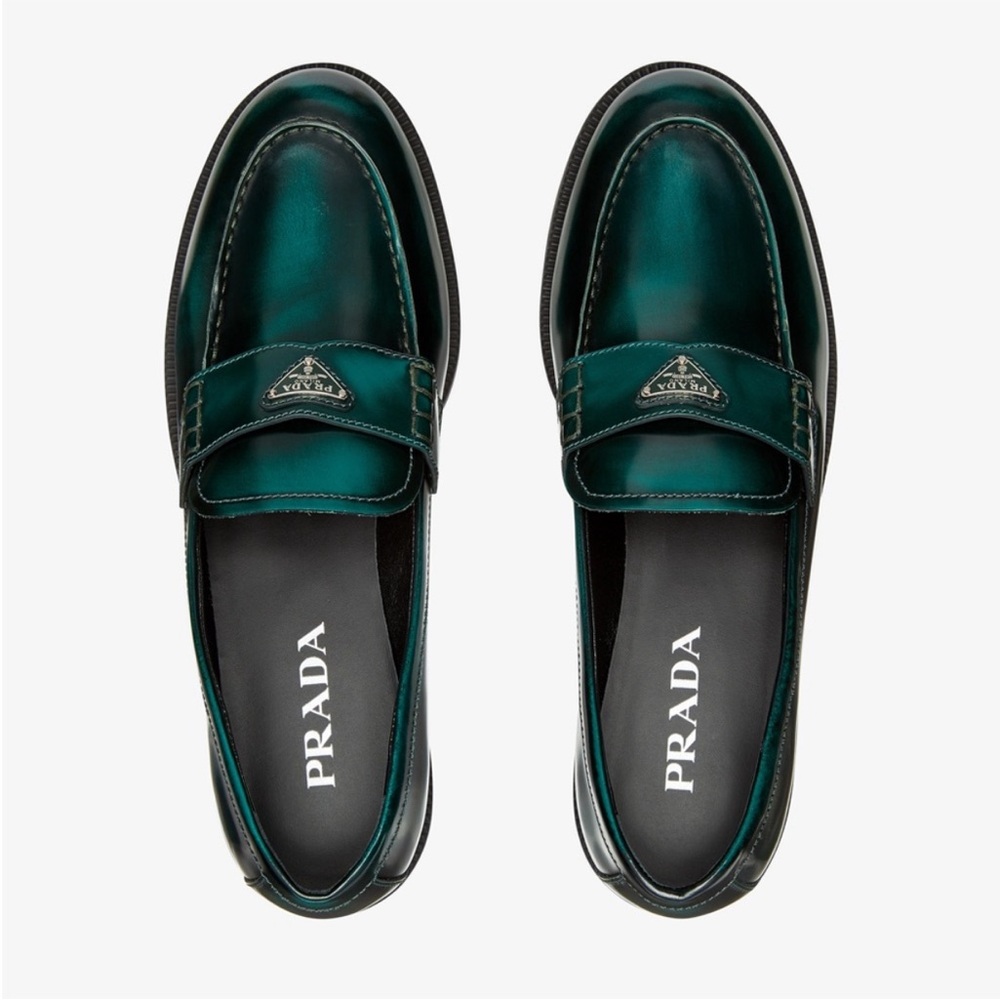 New PRADA Triangle Logo Loafer In Bosco $1,200 39